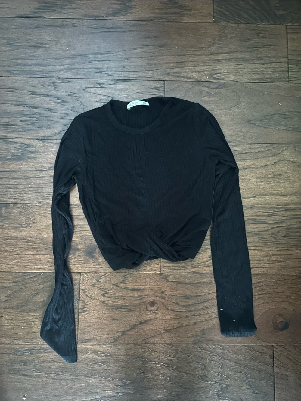 Hollister Black Ribbed Long-Sleeve Twist Front Top